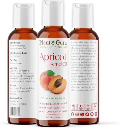 Vista 2 de Aceite de albaricoque de 2 onzas líquidas. Portador prensado en frío 100% puro y natural para el crecimiento de la piel, la cara y el cabello. Ideal