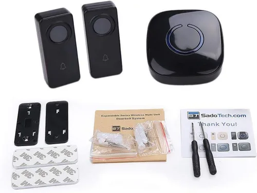 Vista 7 de Kit de timbre inalámbrico SadoTech: Timbre inalámbrico Crosspoint para el hogar con transmisores y receptores para pulsar; resistente al agua