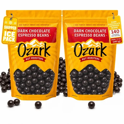 Vista 7 de OZARK NUT ROASTERS, Granos de café expreso de chocolate oscuro, aperitivos con sabor a café, granos de café de chocolate negro gourmet de clase