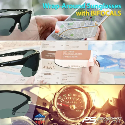 Vista 4 de proSPORT BIFOCAL - Lentes de sol para hombres y mujeres, bloqueo de luz azul, lente ámbar HD, semisin montura envolvente, conducción de golf