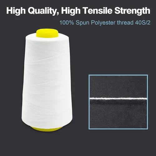 Vista 3 de Hilo serger blanco y negro, hilo multiusos para coser, poliéster, 4 conos de 2743 m cada uno para máquina de coser