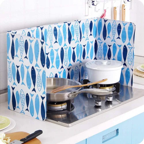 Vista 4 de Protector de protección antisalpicaduras, placa de aluminio de 3 lados, placa de hojalata de cocina, sartén de cocina, cubierta de estufa de gas