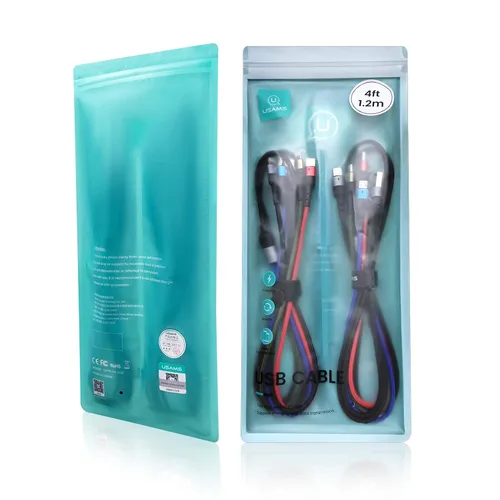 Vista 7 de USAMS - Paquete de 2 cables de carga múltiple de nailon trenzado, 4 pies, 4 en 1, cable de carga USB con teléfono/tipo C/conector micro USB