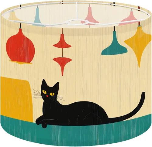 Vista 10 de Drum Lampshade Mid Century Black Cat Starry Lights Retro Style Medium Lamp Shade Replacement Linen Fabric Lampshades for Bedside Table Lamp Floor