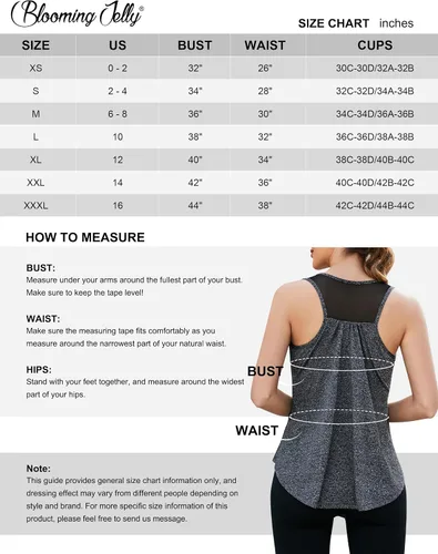 Vista 6 de Blooming Jelly Womens Mesh Workout Tank Tops Racerback Gym Tops Running Bulit in Bra Athletic Shirts