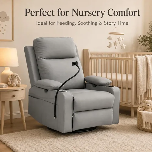 Vista 7 de Power Glider Recliner, Swivel Rocking, USB, Adjustable Arms (Gray)