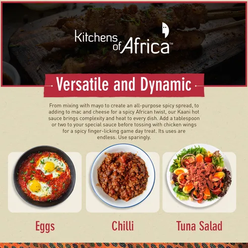 Vista 6 de Kitchens of Africa Kaani - Salsa picante artesanal de África Occidental con pimienta habanero, jengibre fresco y ajo. Ardiente, audaz y picante