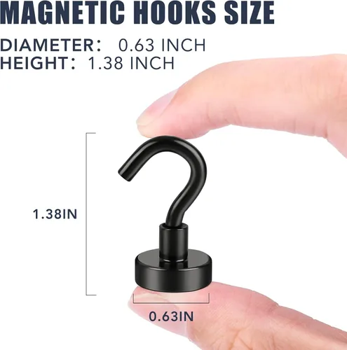 Vista 2 de E BAVITE Ganchos magnéticos negros, gancho magnético de neodimio fuerte de 30 libras para crucero, parrilla, toalla, colgar en interiores, cocina