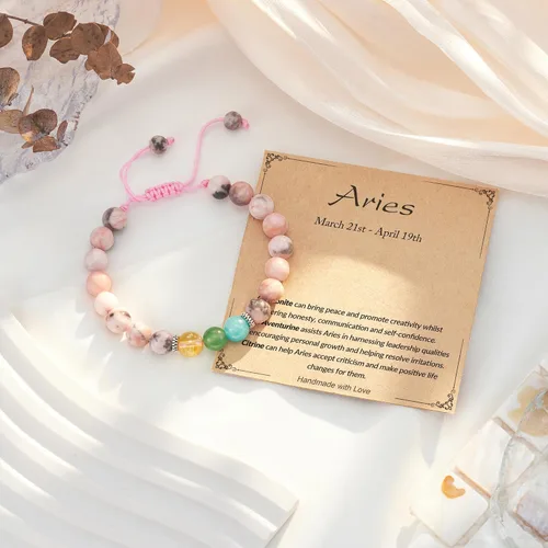 Vista 5 de ASKRAIN Pulsera del zodiaco de regalo para mujeres y niñas, joyería de cristal, pulsera de piedra natural, protección curativa, regalo de cumpleaños