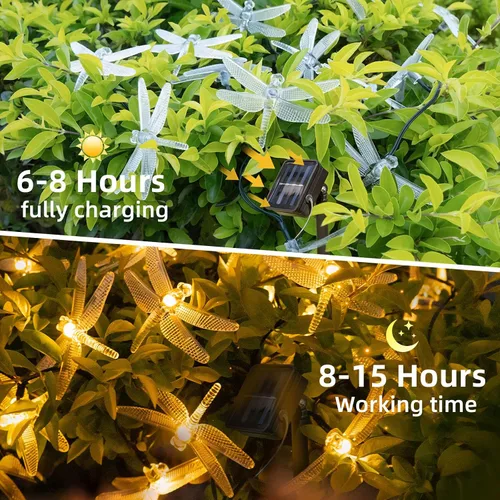 Vista 2 de ASFSKY Luces solares de libélula al aire libre 50 LED libélula luces impermeables blanco cálido