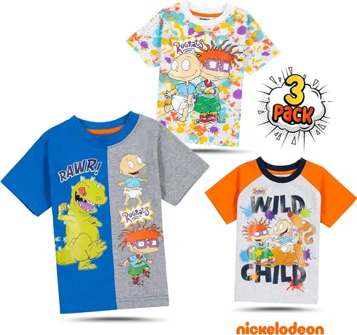 Vista 2 de Nickelodeon Pack Paw Patrol, Spongebob or Rugrats 3 Pack Boy's Graphic Tees, Cute Short Sleeve T-Shirts 3 Pack
