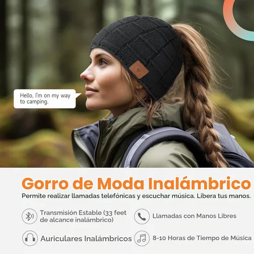 Vista 2 de Bluetooth Beanie for Women with Ponytail Hole, Beanie with Headphones Built in Microphone, Womens Gifts