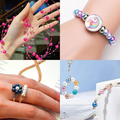 Vista 5 de 1000 piezas de cuentas de perlas para hacer joyas - 32 cuentas de perlas redondas de 8 mm de colores para pulseras, collares, pendientes