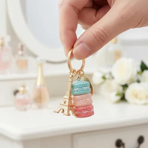 Vista 4 de Llavero Anillo Torre Eiffel Macaron Charm Lindo Colgante Bolsa Charm Monedero