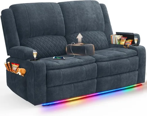 Vista 12 de Sofá reclinable de 3 plazas, sofá reclinable con consola elevable (terciopelo, gris)