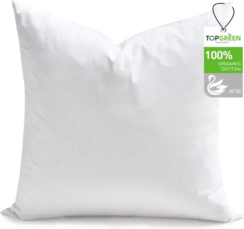 Vista 11 de TOPGREEN Rellenos de Almohada de Plumas y Plumón 12 x 12 pulgadas, Juego de 2, Funda de Algodón 100% Orgánico, Almohadas Decorativas Cuadradas