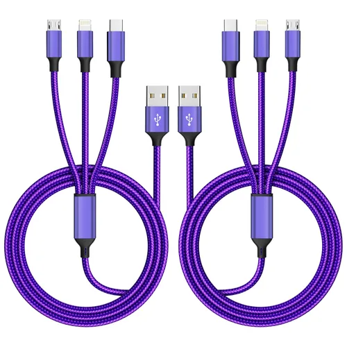 Vista 15 de Cable de carga múltiple (paquete de 2 de 4 pies), cable de carga múltiple de nailon trenzado para múltiples dispositivos, cable de carga 3 en 1