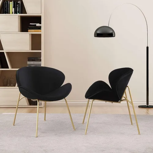Vista 2 de Juego de 2 sillas auxiliares de terciopelo de peluche, sillas decorativas modernas para sala de estar