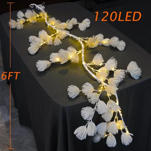 Vista 2 de Árbol de pino blanco artificial con ramas iluminadas, árboles de flores con luces LED para decoración de Navidad e interiores (72 pulgadas)
