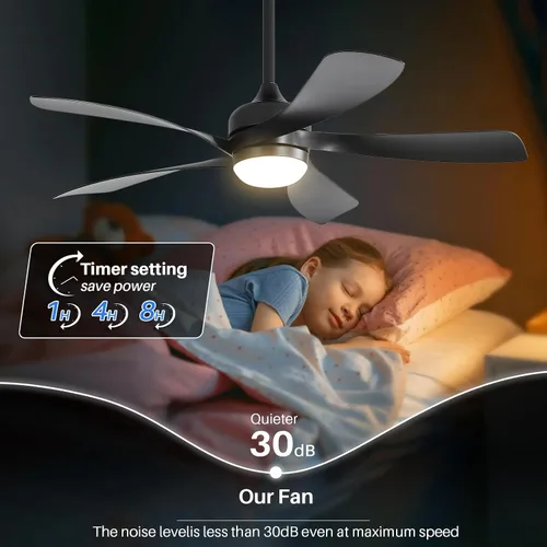 Vista 5 de CACI Mall Ventilador de techo inteligente de 52 pulgadas con luces, control remoto, compatible con Alexa/Google/App, 5 cuchillas, iluminación