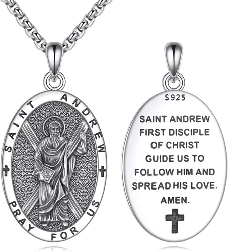 Vista 21 de Collar de Santo Patrón Plata de Ley 925 Colgante Medallón Amuleto Ovalado con Cadena de 22+2 Pulgadas Regalo de Joyería para Hombres y Mujeres