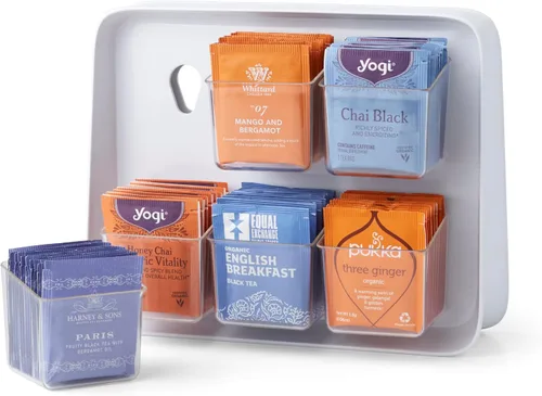 Vista 8 de YouCopia TeaStand - Organizador de bolsas de té con compartimentos desmontables transparentes, organizador de almacenamiento para gabinete