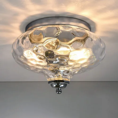 Vista 11 de EDISLIVE Lámpara de techo semiempotrada de vidrio de 7.5 pulgadas, lámpara de techo vintage Globo con vidrio transparente a cuadros para pasillo