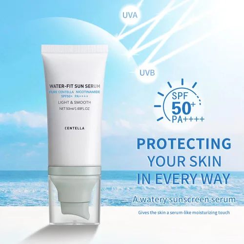 Vista 4 de Protección Solar Centella, Protección Solar Centella SPF50 Suero Solar Hidratante CICA de Centella Ligereza y Suavidad