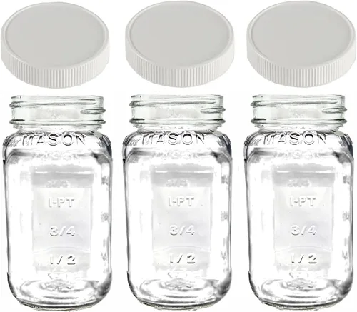 Vista 3 de Jarming Collections Mason Jars - Tarros de vidrio con tapas de plástico, juego de 2, tarros Mason de 24 onzas, tapas negras