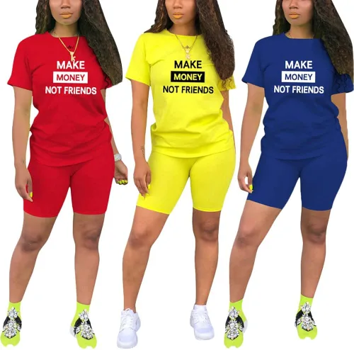 Vista 3 de PINSV Conjunto de 2 piezas, ajustado, con pantalón corto, de verano, para entrenamiento, para mujer