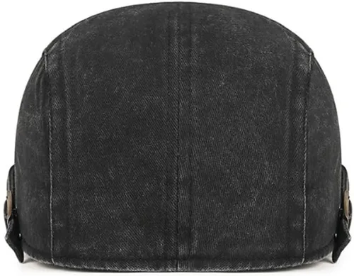 Vista 5 de Gorra plana vintage lavada estilo boina retro versátil para uso diario Negro