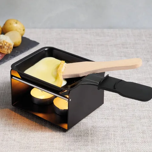 Vista 4 de Paquete de 4 sartenes de raclette prémium con mango extendido, mini sartenes antiadherentes para fundir queso para barbacoa al aire libre, sartén