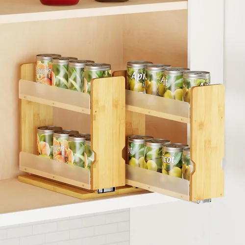 Vista 14 de SpaceAid Organizador de especias extraíble de bambú para gabinete, organizador de condimentos deslizante y resistente para despensa de cocina