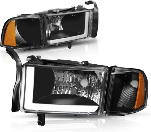 Vista 17 de Auto Dynasty Conjunto de Faros LED DRL Compatible con Dodge Ram 1500 2500 3500 de 1994-2002, 4 Piezas Faros Halógenos de Repuesto con Doble Luz