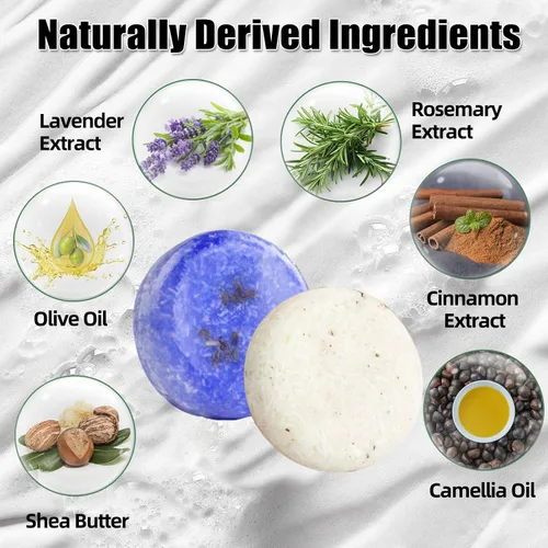 Vista 2 de DBEAUTYM Paquete de 2 barras de champú para el cabello con lavanda y romero, limpieza profunda para la pérdida de cabello del cuero cabelludo