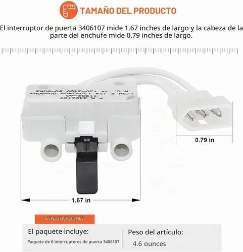 Vista 4 de Beaquicy - Interruptor para puerta de secadora 3406107, repuesto para secadora Whirlpool, Ken-more, Roper, Amana, Crosley (paquete de 6)