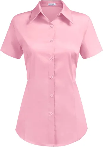 Vista 11 de HOTOUCH - Camisas básicas con botones para mujer de manga corta elásticas con cuello de botón para mesera y trabajo