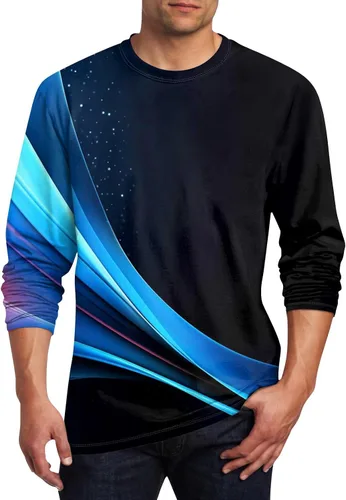 Vista 4 de Camisetas de verano para hombre, de manga larga, cuello redondo, casuales, básicas, atléticas, tallas S-4XL