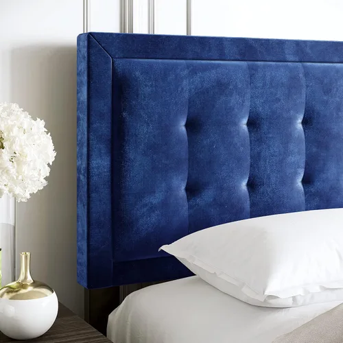 Vista 5 de Boyd Sleep Pisa - Base de cama de terciopelo azul tamaño Queen totalmente tapizada con cabecero ajustable, no requiere somier, fácil montaje, sin