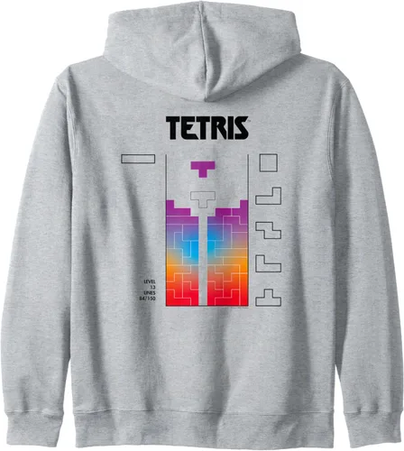Vista 2 de Tetris Color Fade Game Art - Sudadera con capucha con cremallera, Gris
