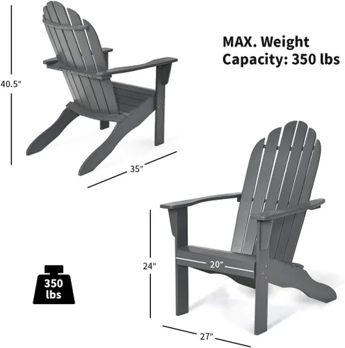 Vista 3 de Giantex Adirondack - Silla de madera de acacia para exteriores con capacidad de peso de 350 libras, sillón resistente a la intemperie para patio Gris
