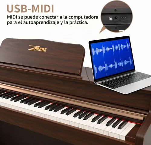 Vista 3 de Piano digital de 88 teclas con teclado de tamaño completo y teclas completamente ponderadas, teclado de piano acústico profesional con martillo