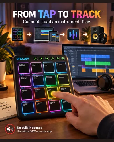 Vista 4 de Controlador inalámbrico MIDI Pad, 16 almohadillas RGB sensibles a