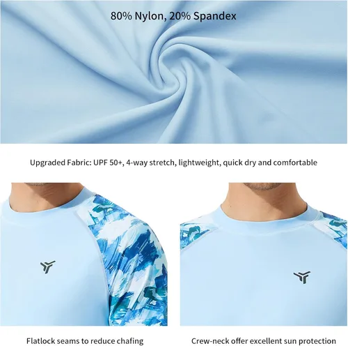 Vista 4 de YOVVI Camisetas de natación para hombre, protección contra erupciones UPF 50+, manga larga y corta, protección solar UV, camisas de verano
