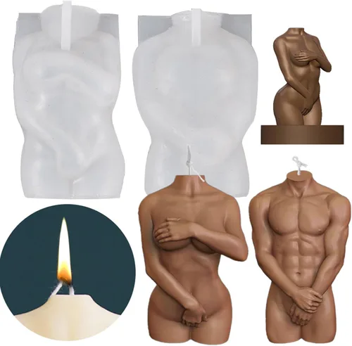 Vista 8 de Paquete de 2 moldes de vela 3D Beauty Elegant Girl Female Body Candle Molde de silicona Ojos Cerrados Niña con los ojos vendados Chica DIY Personaje