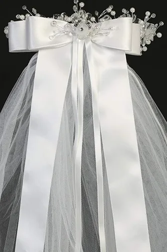 Vista 2 de Vela de comunión con flores de organza y diamantes de imitación.