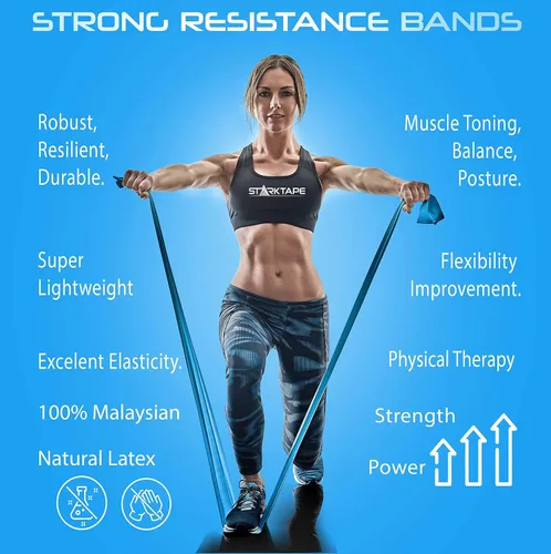 Vista 4 de Bandas de resistencia. Banda de látex y sin látex. Perfecto para fisioterapia, ejercicio en casa, yoga, pilates, gimnasio, entrenamiento