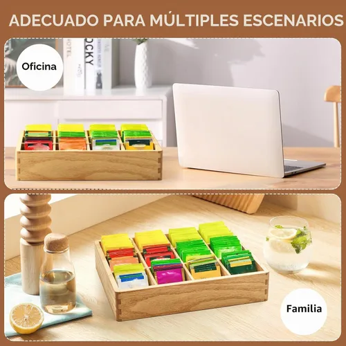 Vista 6 de KIRIGEN Organizador de bolsitas de té de madera para cajón, 12 Natural