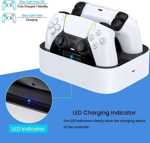 Vista 4 de LVFAN Estación de carga para controlador PS5 base de carga rápida para controlador PS5 con protección de chip de seguridad e indicador LED estación