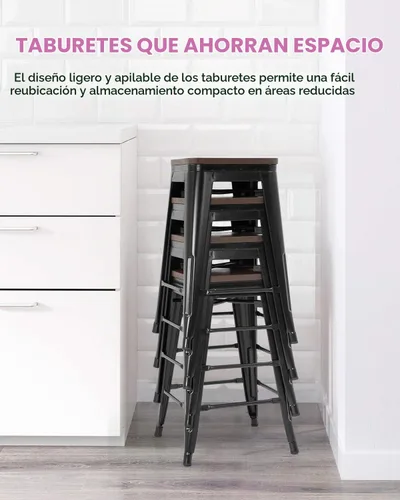 Vista 7 de FDW Taburetes de bar de metal, altura de mostrador, sillas de bar industriales, taburete de patio, taburete apilable sin espalda, taburetes de negro
